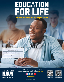 Brochure for parents and teachers detailing the comprehensive education benefits, tuition assistance, and college credit the U.S. Navy offers to students who serve, supporting their future academic and career goals.